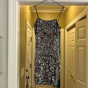 Poppy Sequin Mini Dress Black/Multi Small